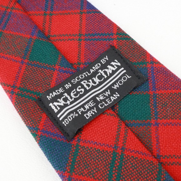 Ingles Buchan Tie Men Red Blue Green Plaid Wool Classic Scotland - Picture 9 of 12